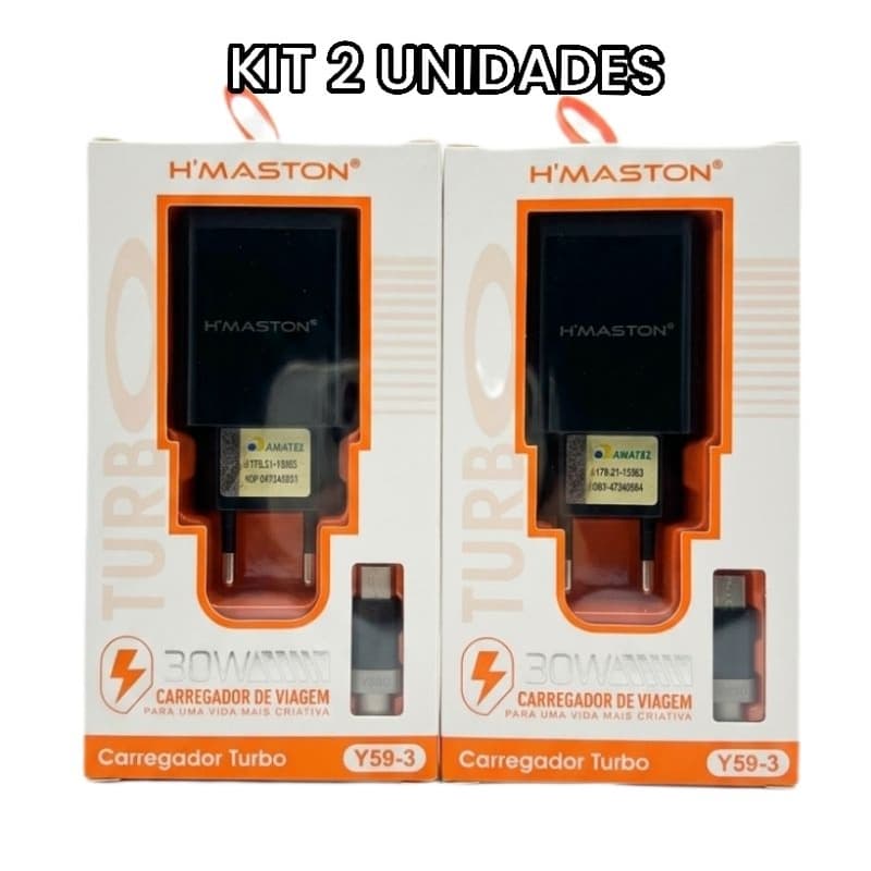 kit 2 carregadores de celular H'maston 30w cabo tipo c