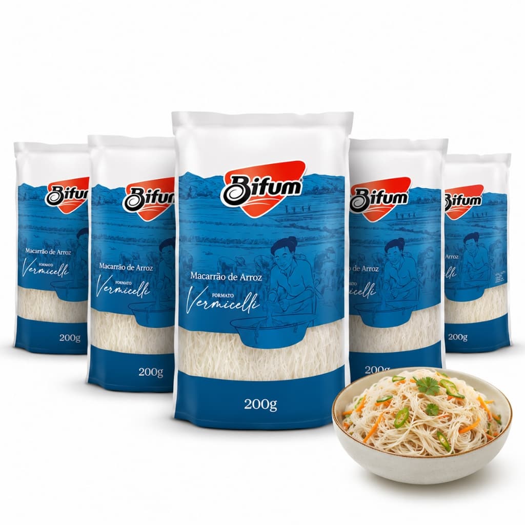 Kit 5 Pacotes Macarrão De Arroz Bifum Massa Sem Glúten de 200g Sem Conservantes