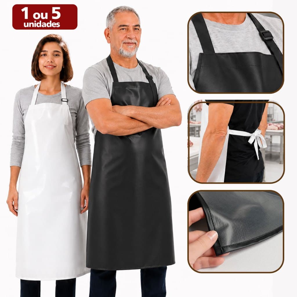 Avental Impermeável Branco ou Preto Corpo Inteiro PVC 1m Açougue Cozinha Limpeza Resistente Não Molha - 1 ou 5 unidades