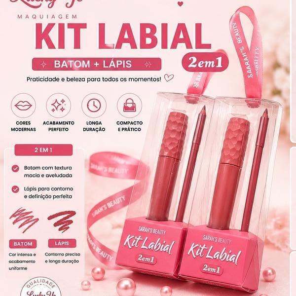 Kit Labial 2 em 1 Sarah's Beauty – Batom + Lápis Labial