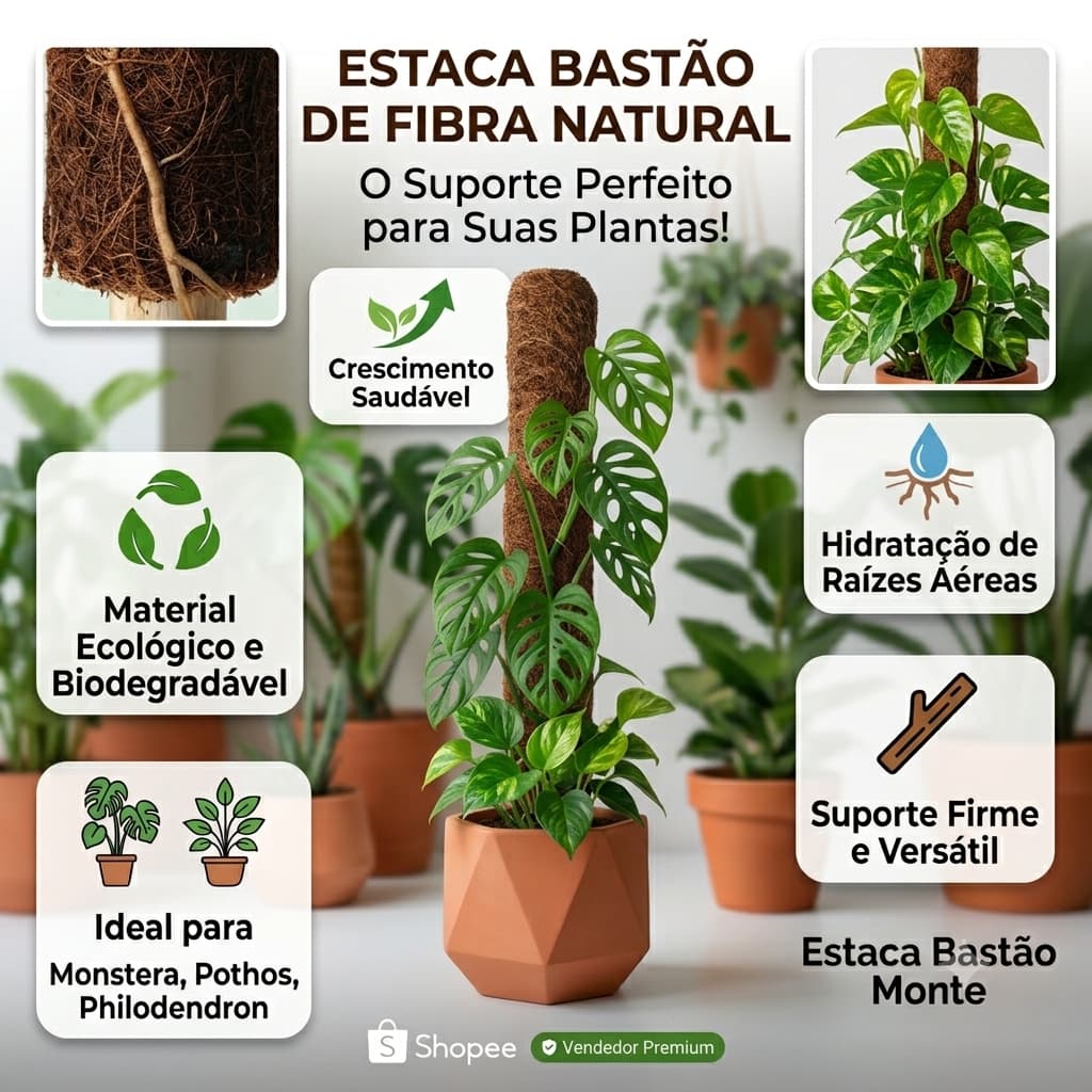Estaca Bastão para Plantas 30cm 40cm 60cm 80cm | Tutor para Trepadeiras, Flores, Orquídeas e Jardim Resistente