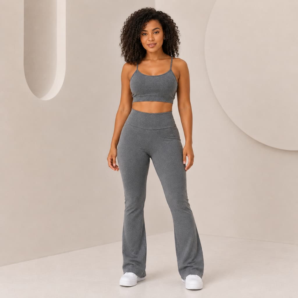Conjunto Feminino Academia Calça Legging Flare Bailarina e Top Suplex Fitness Treino Perfeito