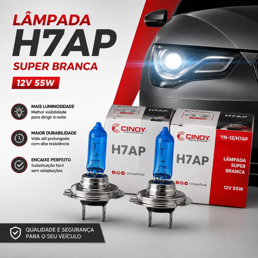 Kit Par Lâmpadas Super Branca Tipo Xenon H7 8500K 55W P/ Carro CINOY