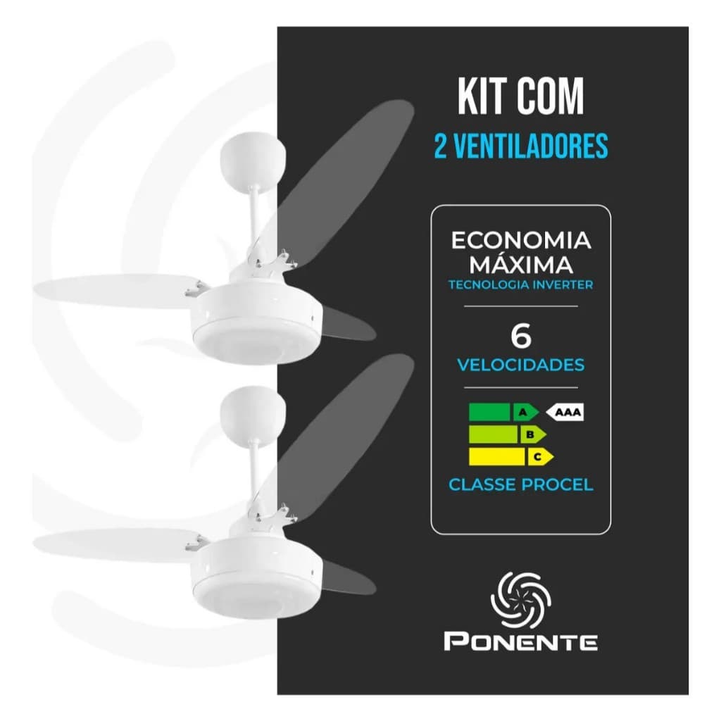 Kit 2 Ventiladores de Teto Cristal Inverter Ponente LED 18W Bivolt Motor Econômico Controle Remoto