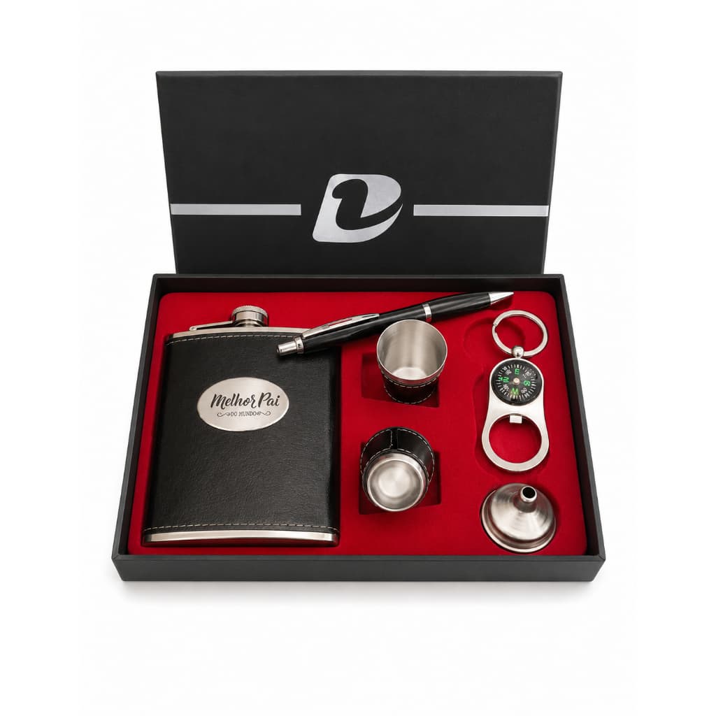 Kit Cantil Portal Bebidas Whisky Vodka Cachaça Chaveiro Abridor Bulsula  Caneta CopoPremium