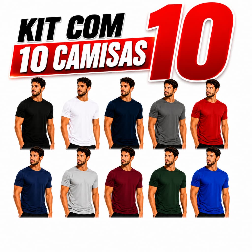 Kit 10 Camisas Dry Fit Masculinas | Treino Academia e Dia a Dia