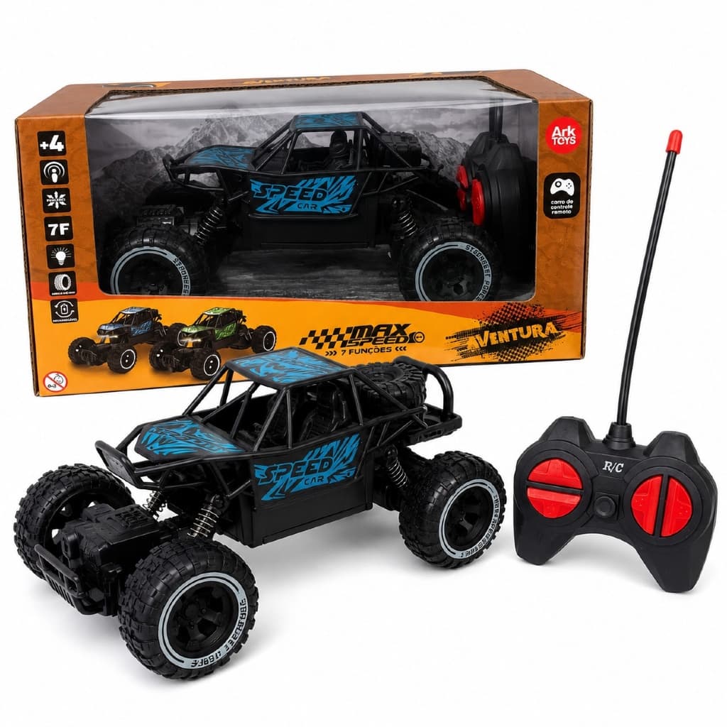 Carrinho Controle Remoto Off Road 7 Funções Recarregável USB com Suspensão e Pneus Grandes Infantil
