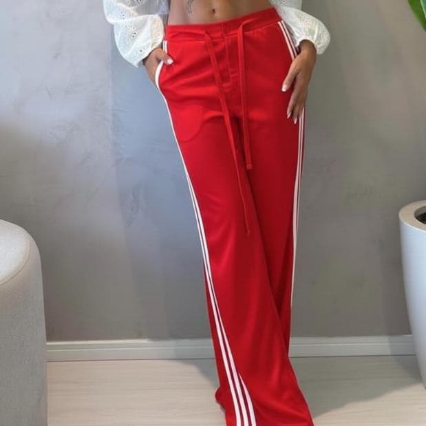 Calça Pantalona Feminina Wid Leg Duna com 2  Listras Laterais ESTILOSA