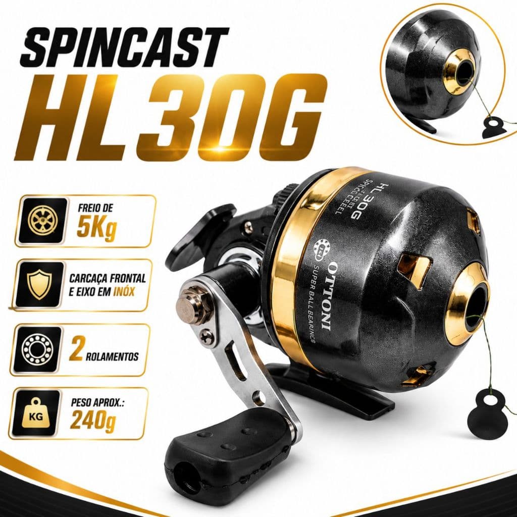 Carretilha Spincast Ottoni HL30 Drag 5Kg 0,30mm 2 Rolamentos