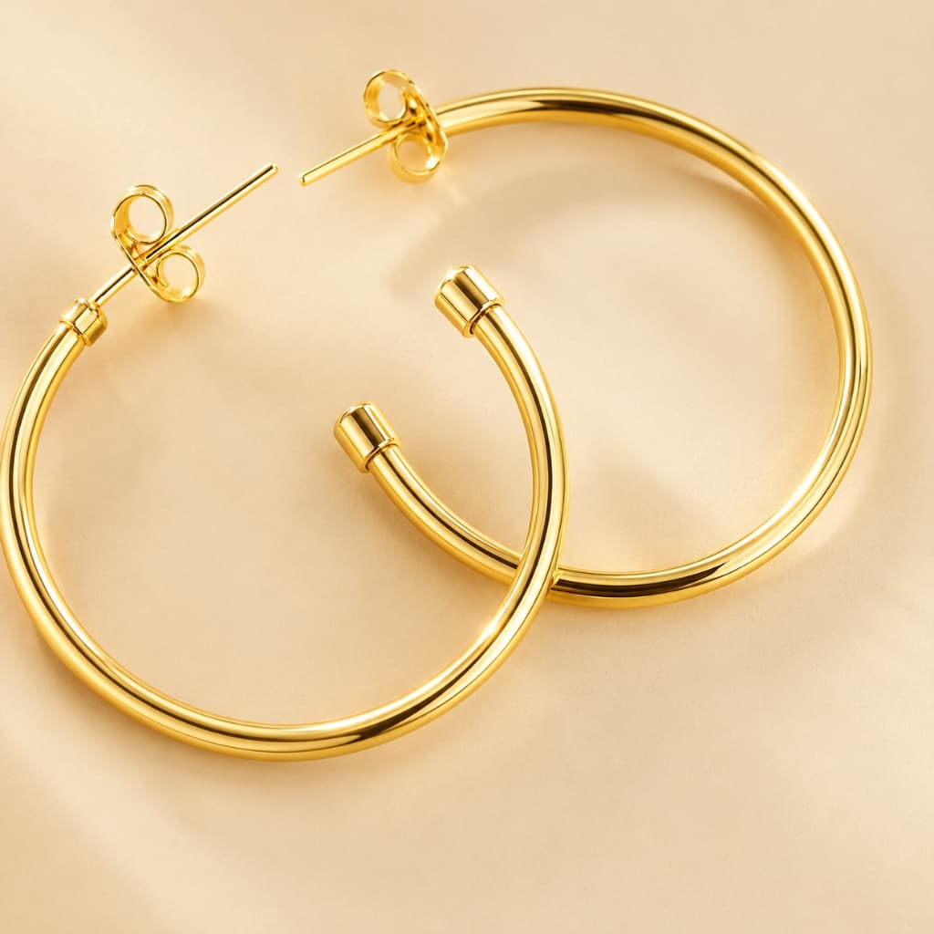 Brincos Argola Feminino Fio Acabamento Polido Redondo Tamanho Médio Folheado a Prata925 e Ouro18K