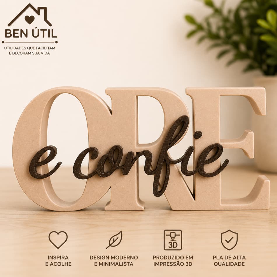 Placa Decorativa Ore e Confie Decoração Cristã Elegante para Sala e Escritório Presente Religioso Impressão 3D