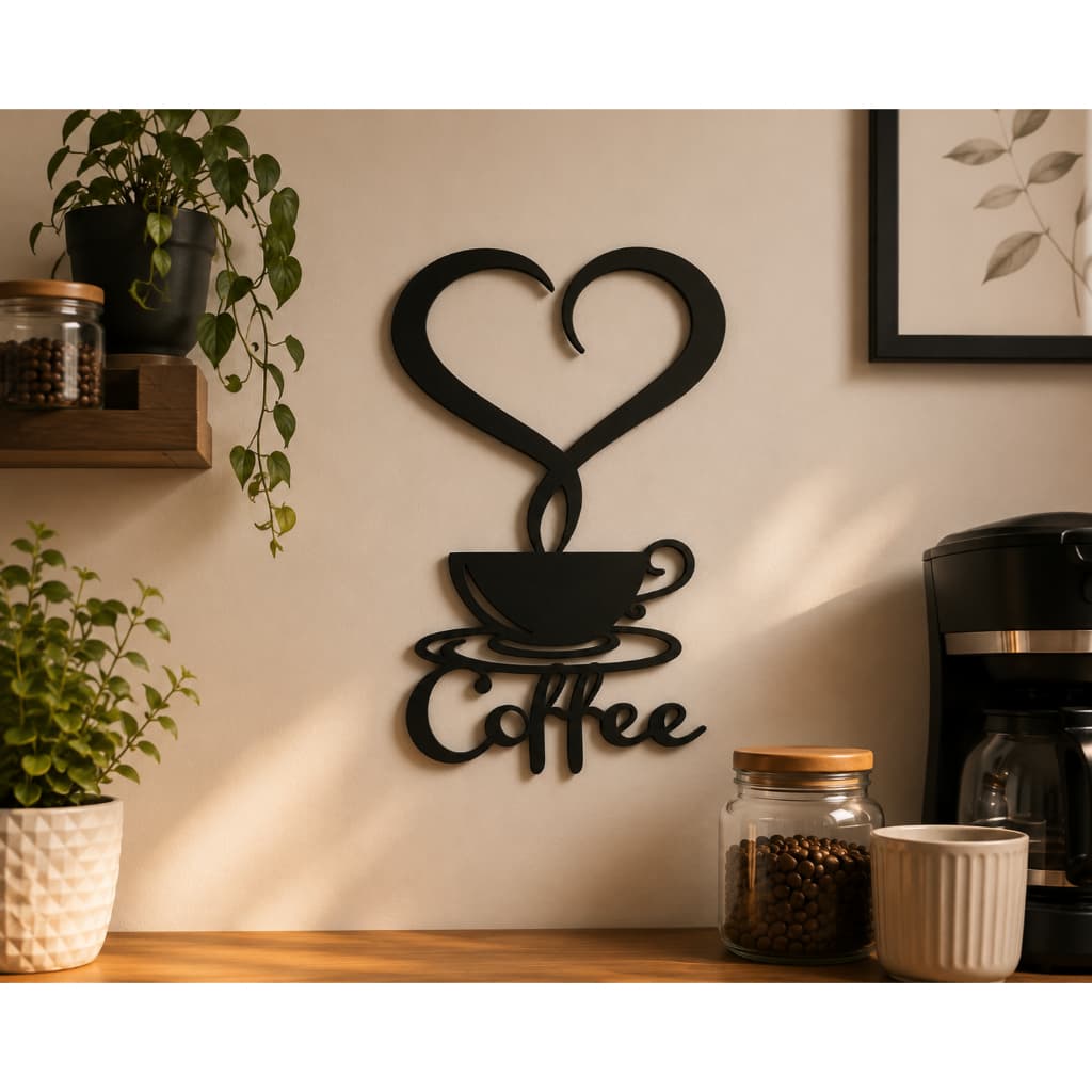 Decoração Cantinho do Café | Placa Decorativa Coffee Coração Xícara | Quadro de Parede Moderno