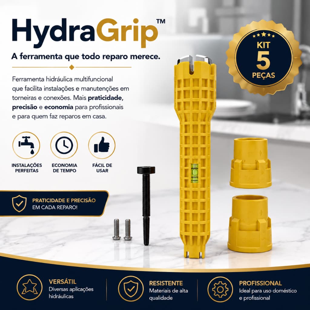 Chave Multiuso Ajustável HydraGrip™ Kit 5 Peças Ferramenta Hidráulica para Torneira Encanamento