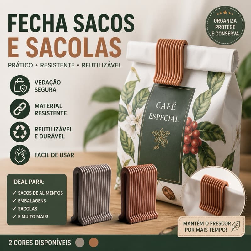 Fechador de Sacos e Sacolas Reutilizável Clip para Embalagens de Café Alimentos Petiscos Organização Cozinha
