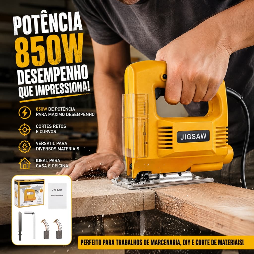Serra Tico Tico Elétrica 850W Profissional Corte Madeira Metal Plástico Jigsaw Ferramenta DIY Oficina