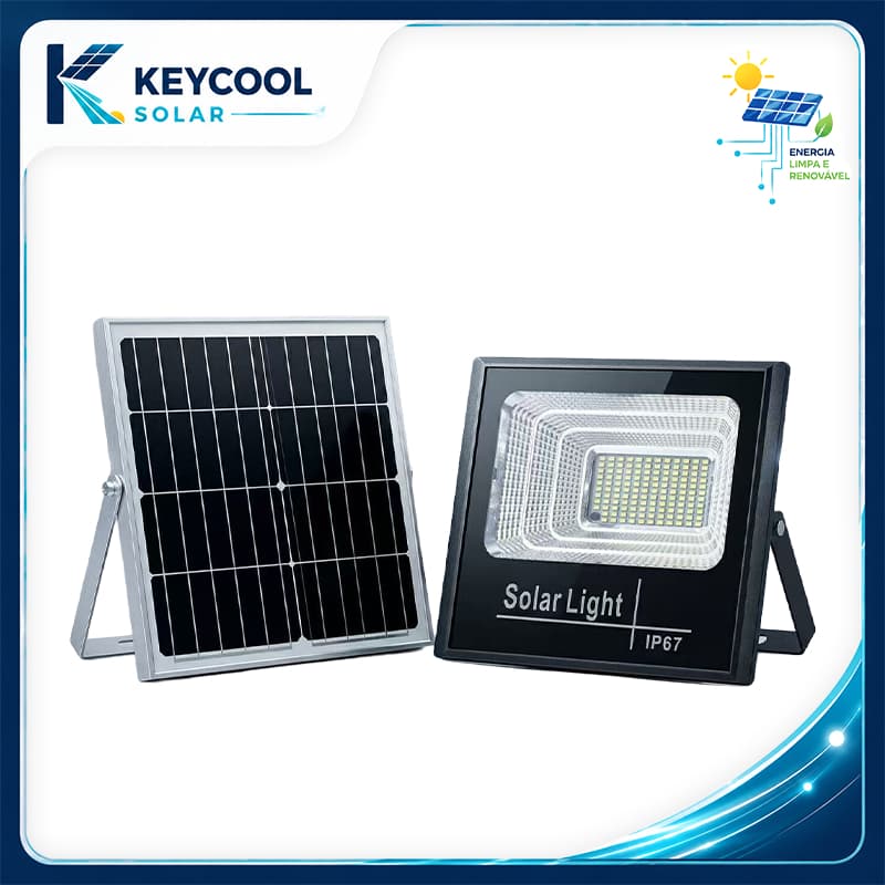 Keycool Refletor Solar LED Alta Potência IP67 com Sensor Automático e Controle Remoto Luz Externa Jardim Garagem Casa