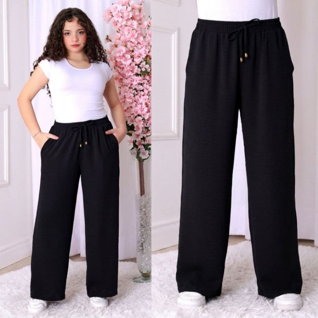 Calça Pantalona Infantil Juvenil Menina Duna Confortável Leve Elástico na Cintura Estilosa Soltinha 6 ao 14