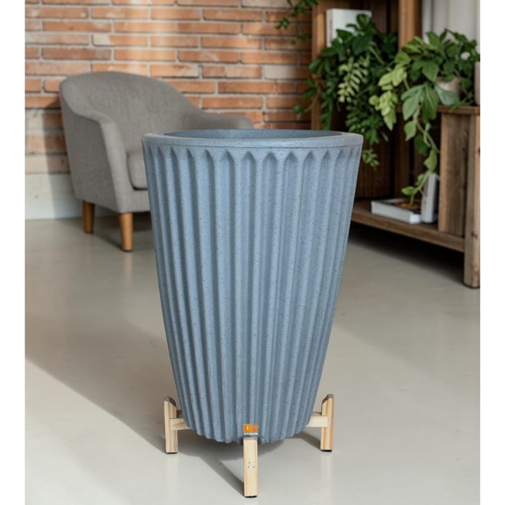 Kit 1 Vaso Coluna Romana M (46x32) Polietileno P/plantas ou Flores + 1 Suportes Madeira Pinus