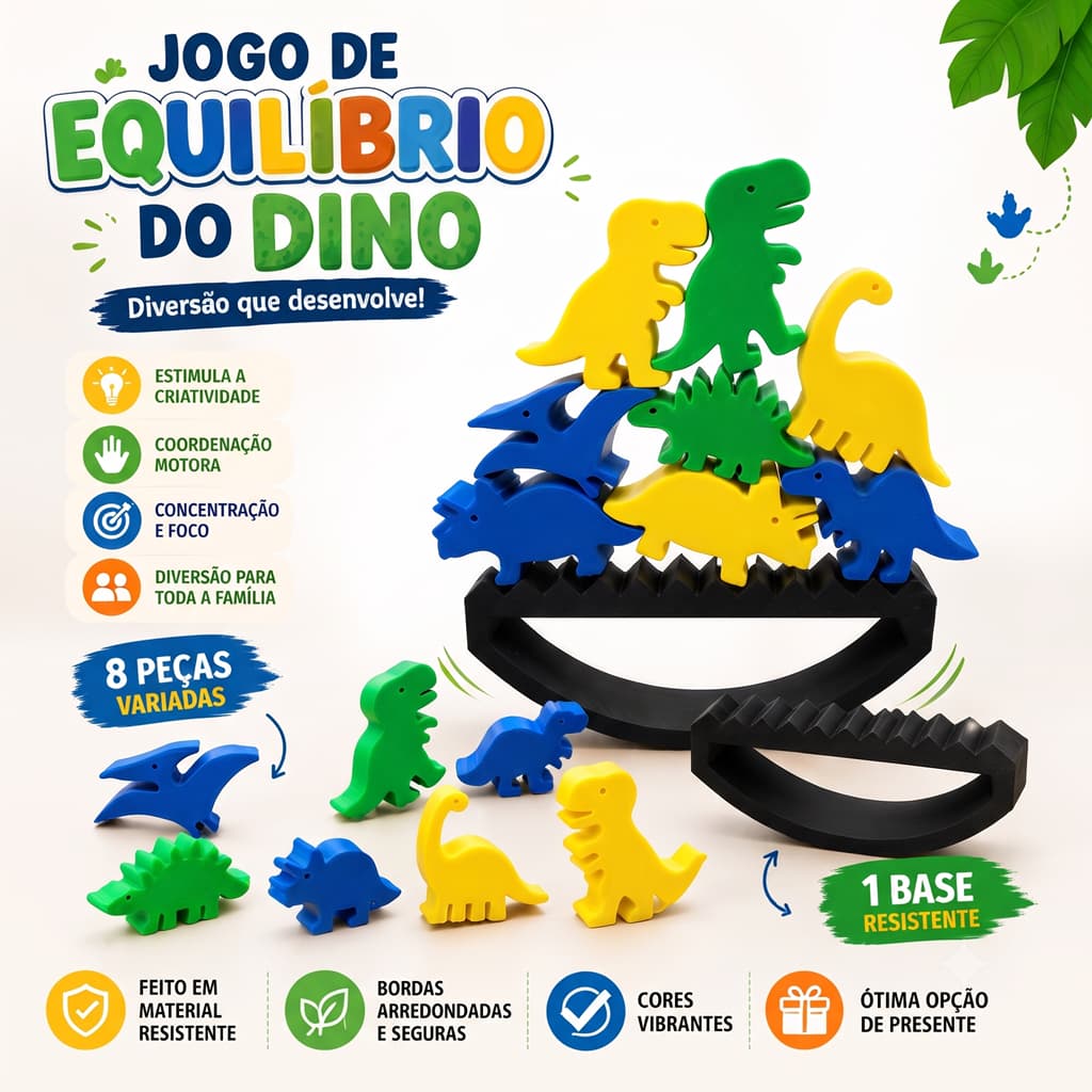 Jogo Equilíbrio Dinossauro 3D | Brinquedo Educativo de Coordenação e Raciocínio Educação Montessori