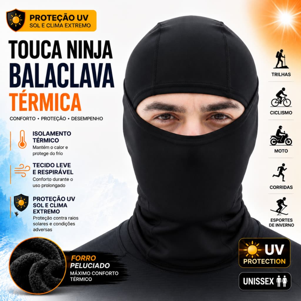 Balaclava Touca Ninja Térmica Peluciada Proteção Contra Frio Moto Ciclismo Corrida