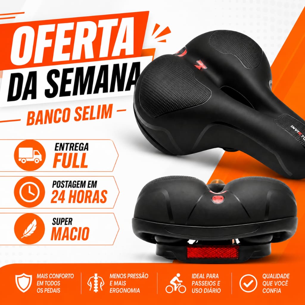 Banco Selim Bicicleta 2 Molas Largo Fita Refletiva Segurança