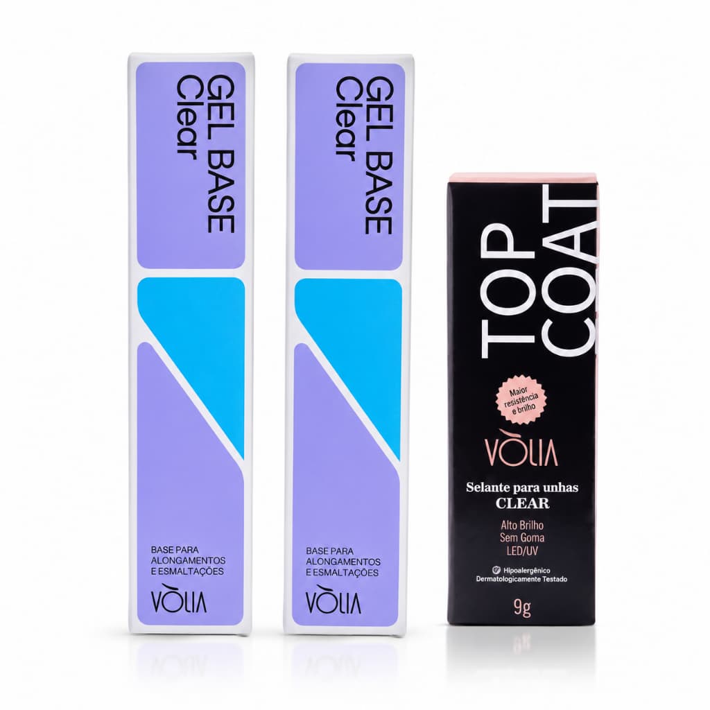 Kit Volia 2 Sachês Gel Base 12g Top Coat Selante Sem Goma 9g
