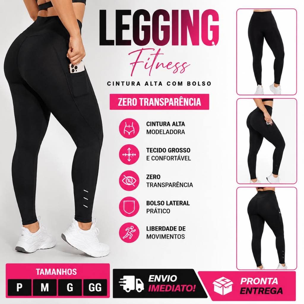 Calça Legging Fitness Feminina Grossa Cintura Alta Com Bolso Zero Transparência Suplex Cos Alto Envio imediato