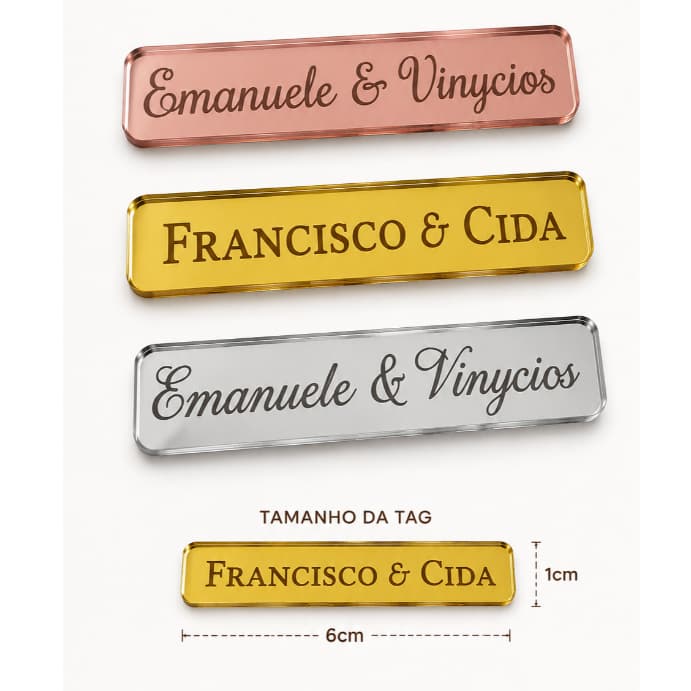 Placa Etiqueta Acrílica Personalizada 6x1cm com Nome Diferentes | Casamento, Convites, Lembrancinhas, Eventos