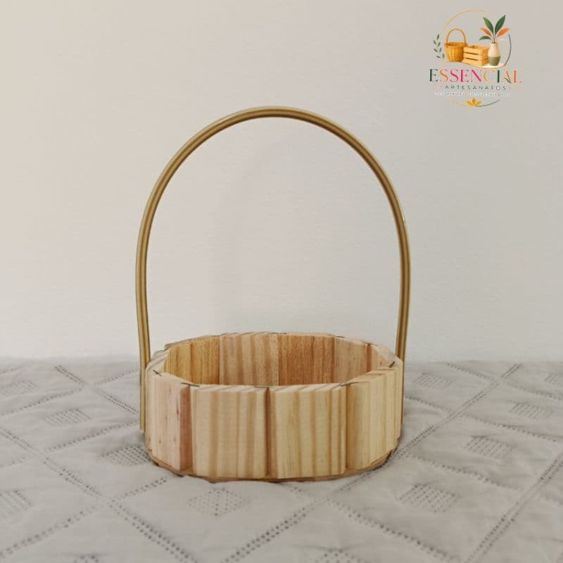 Kit 10 Cestas (Oval 15 CM) Madeira De Pinus Com Alça Para Lembranças