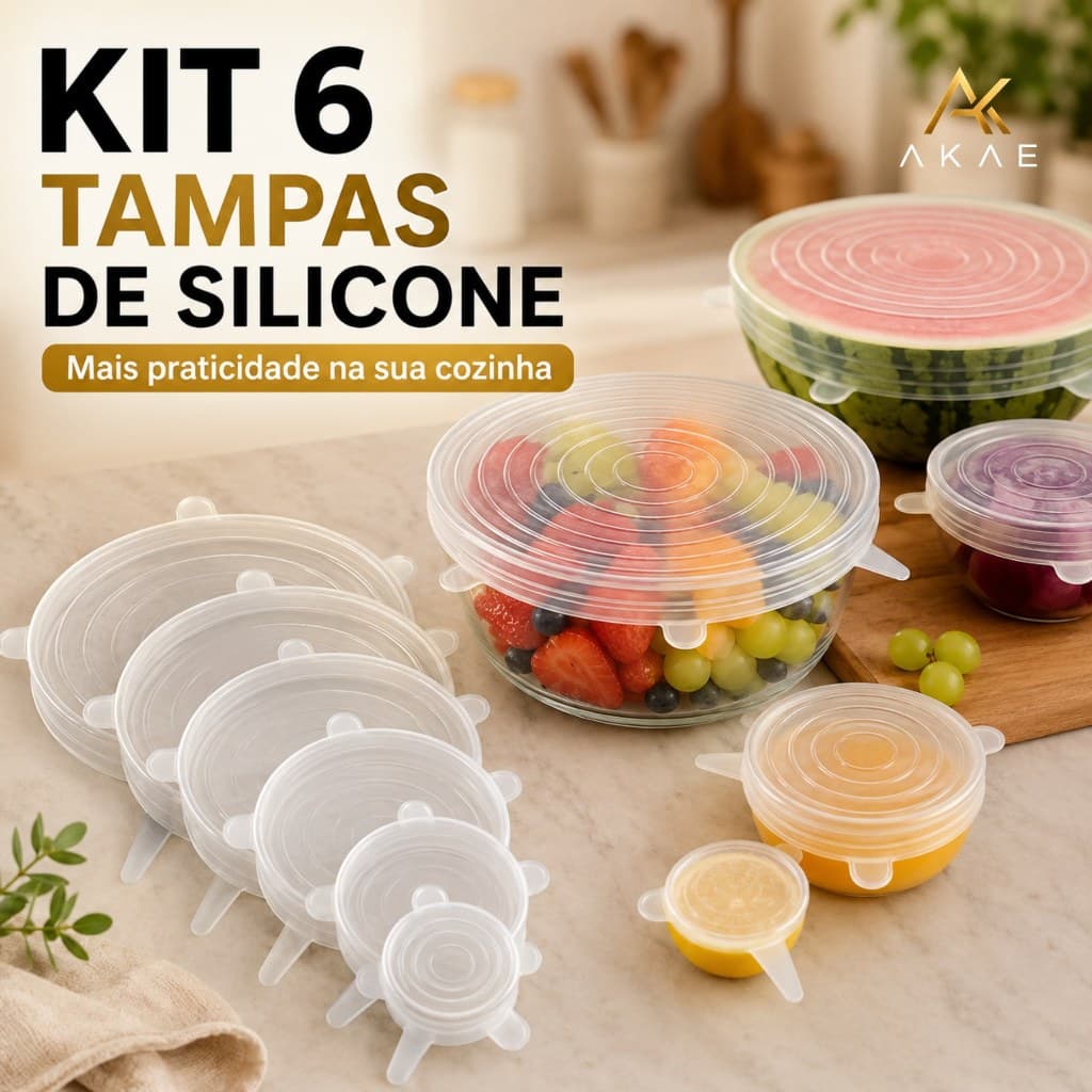 Kit 6 Tampas Silicone Universal Flexível Cozinha Lavável Elástica Reutilizável Potes Alimentos