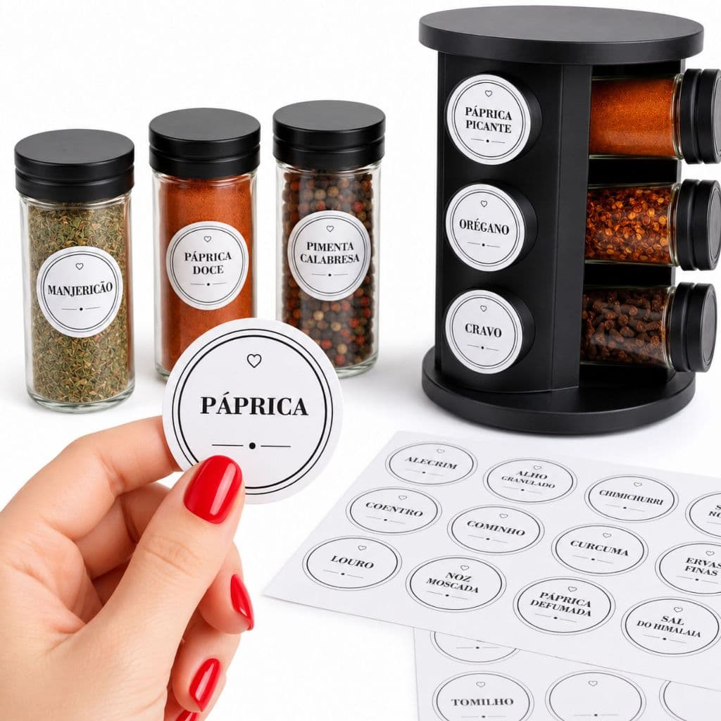 Kit Com 36 Etiquetas Adesivas Temperos Condimentos Potes Rótulo Adesivo Branco Vinil À Prova D'água Organização Cozinha
