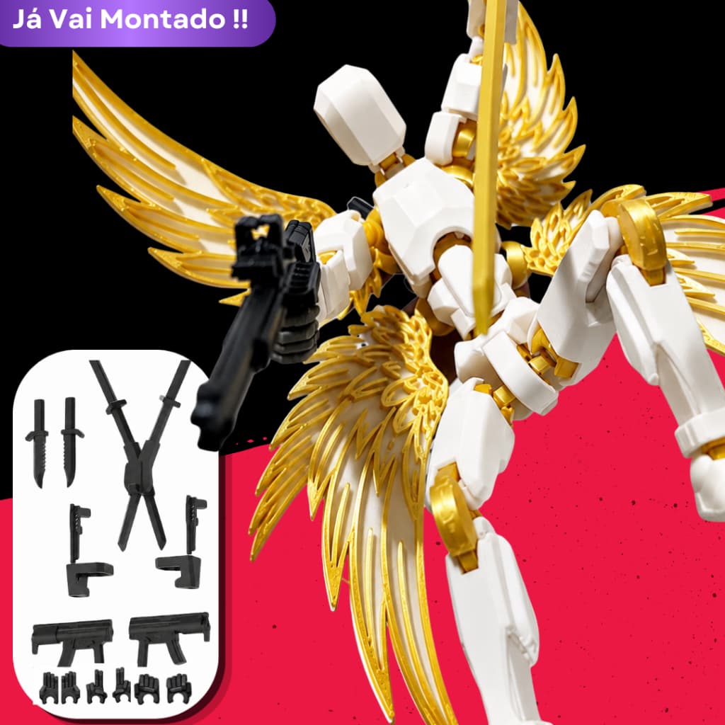 Boneco/Brinquedo Articulado Dummy T13 Modelo Angel + Asas + Espada + Suporte ( Articulações de Borracha )