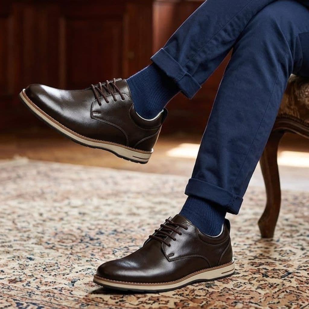 Sapatenis Masculino Sola Borracha Couro Sintético Oxford Elegante Durável Derby Confortavel Casual Presente Dia Dos Pais