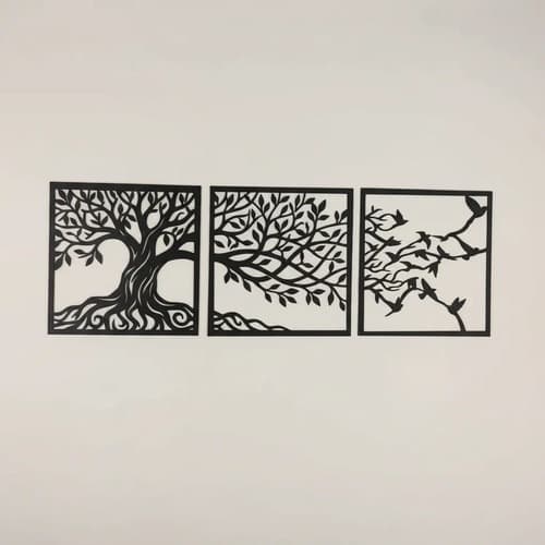 Kit 3 Quadros Árvore Da Vida Mdf 3mm Preto Vazado