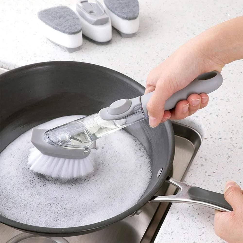Escova de Limpeza 2 em 1 com Dispenser de Detergente e Esponja Max Cleaner para Cozinha Lava Louças