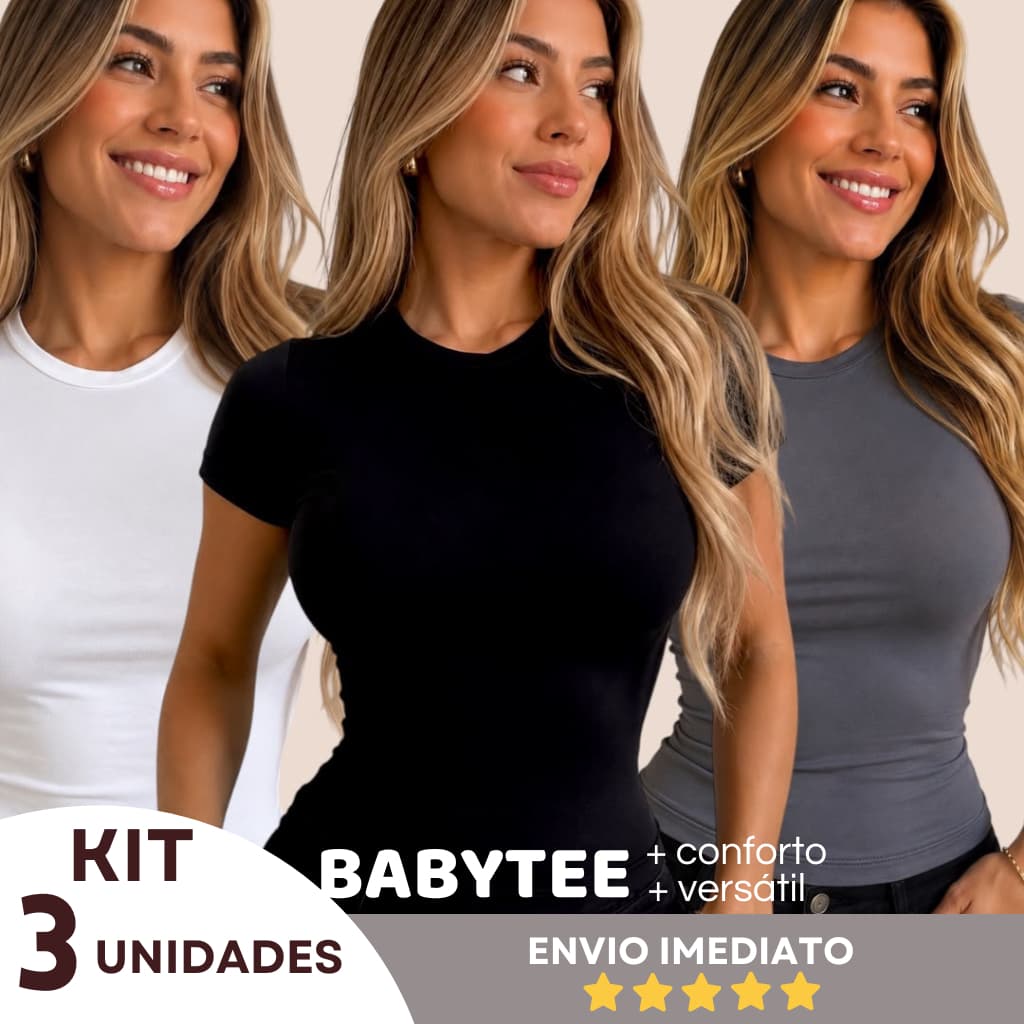 KIT 3 Blusas - Baby Tee Feminina - Blusa Slim Fit Manga Curta - Blusa de Compressao Baby Tee - Academia Dia a Dia