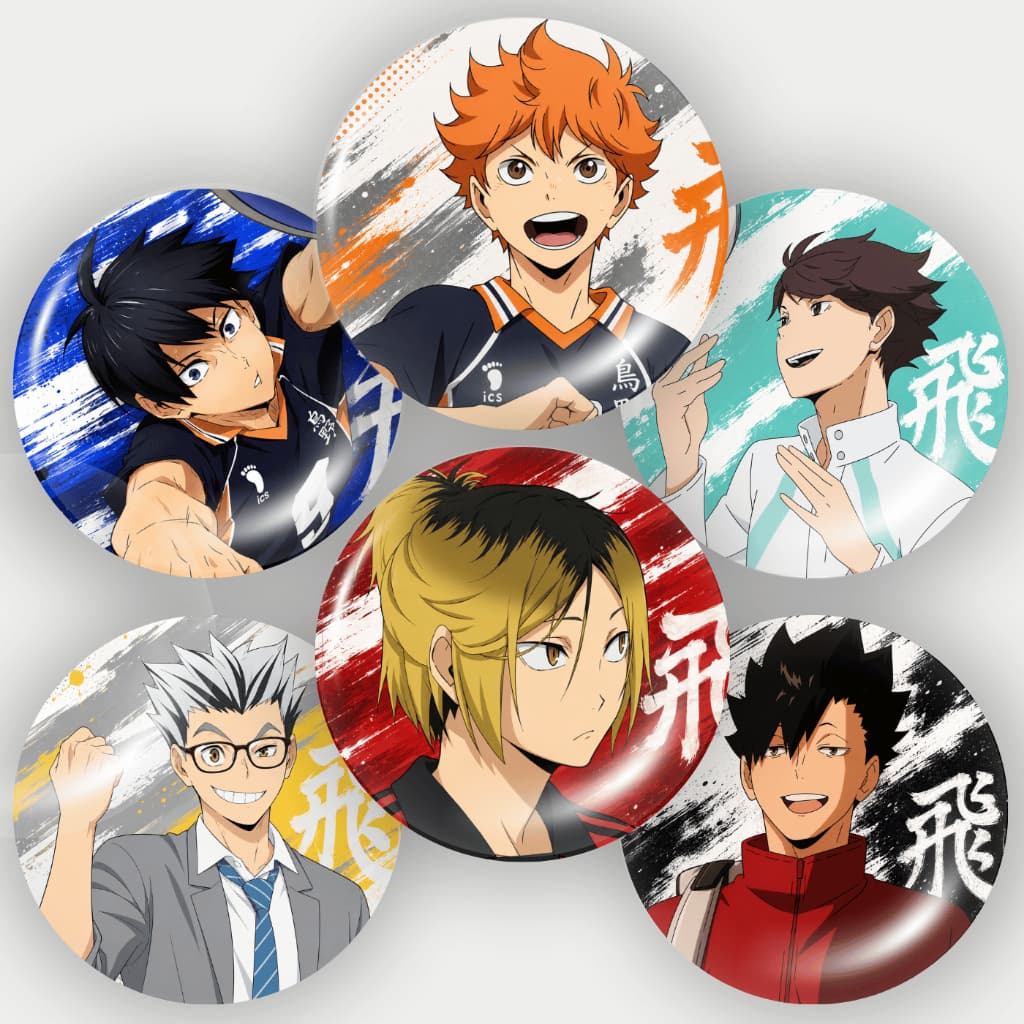 Kit 6 Bottons Haikyuu Broches Geek Otaku Hinata Kageyama Kenma Kuroo Oikawa Bokuto 45mm Anime
