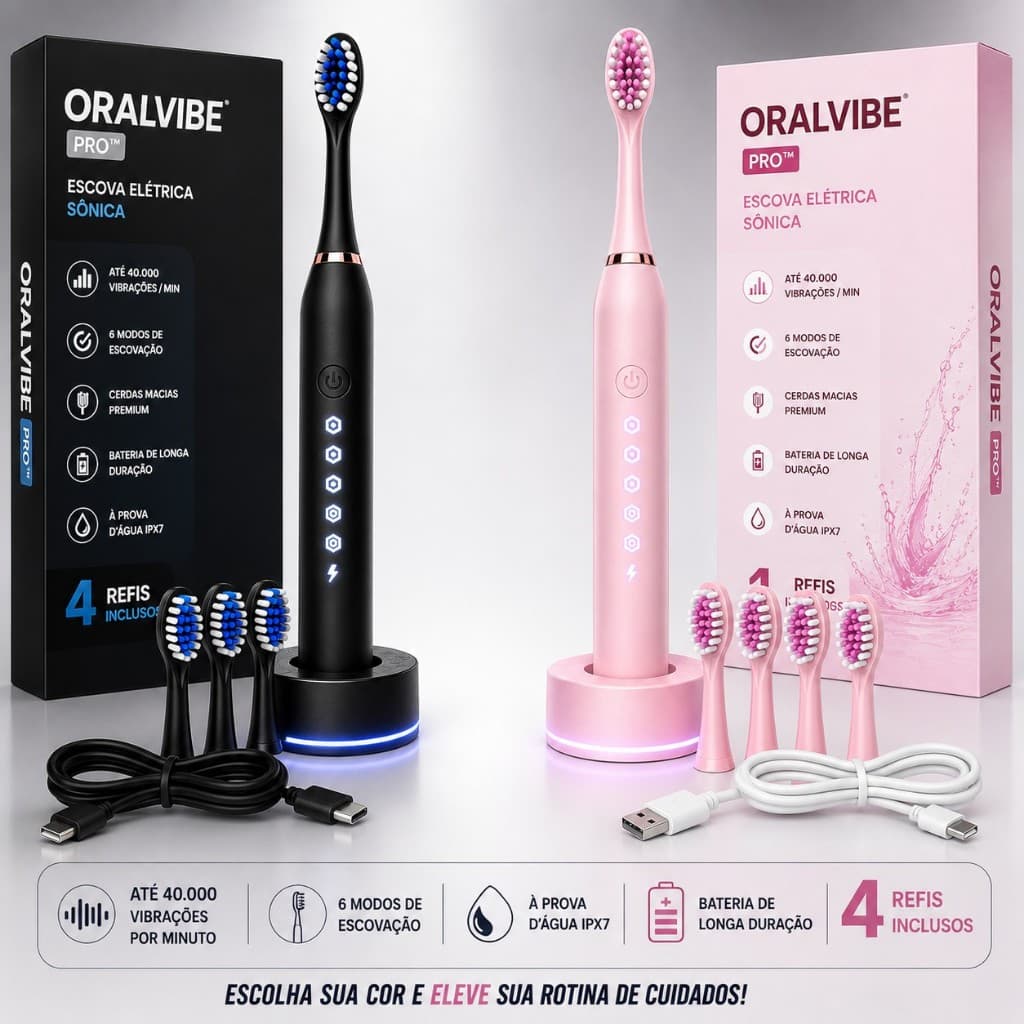 Escova De Dente Eletrica Recarregavel Com 4 Refil Grátis