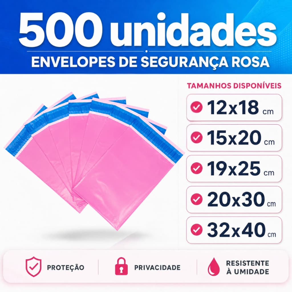 Kit 500 Envelopes Segurança Rosa Embalagem De Envio 12x18 15x20 19x25 20x30 26x36 32x40