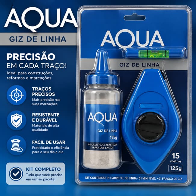Giz de Linha 15 Metros + Refil Pó de Giz 125g Alinhador Marcador Obras