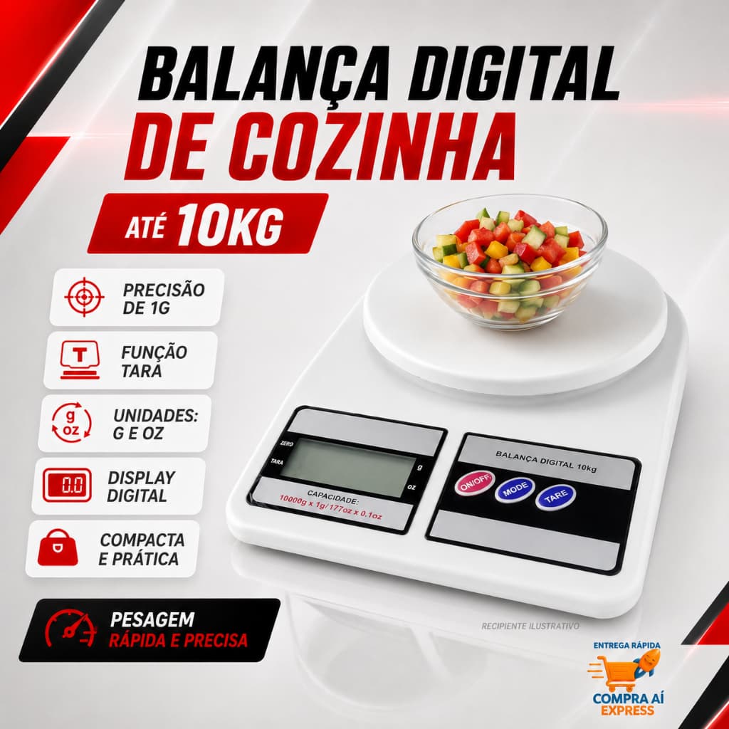 Balança Digital de Cozinha de Precisão 1g a 10Kg - Nutrição e Dieta