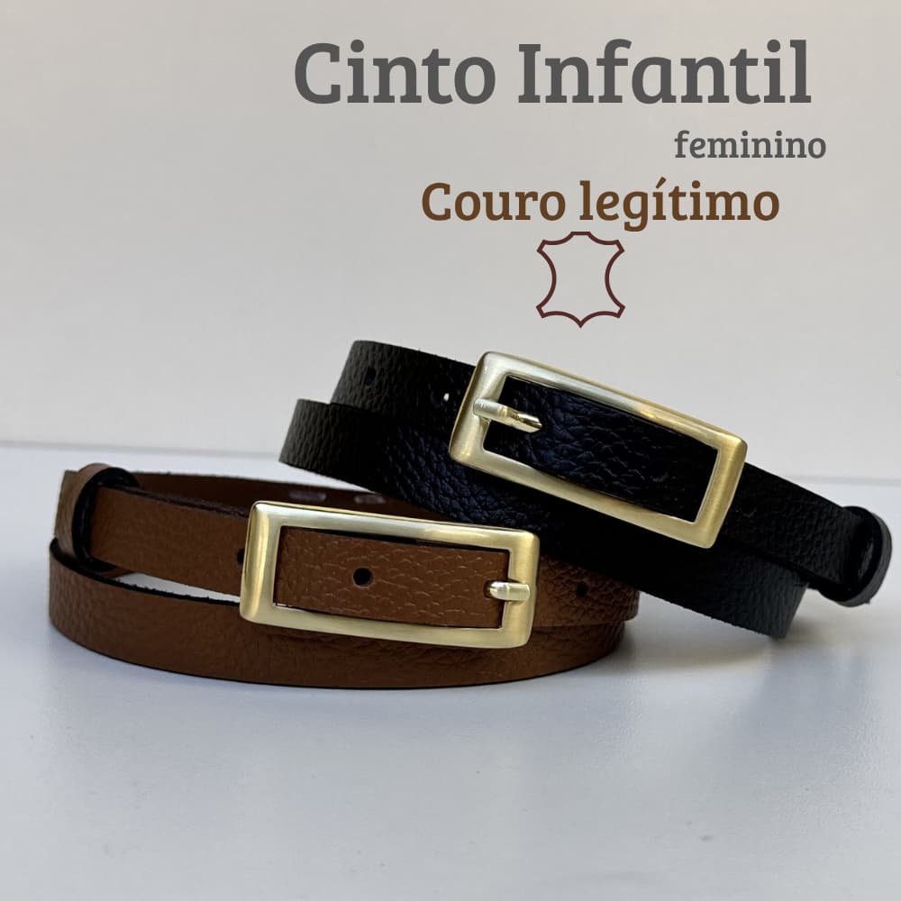 Cinto Infantil COURO LEGÍTIMO fino fivela fosca retangular