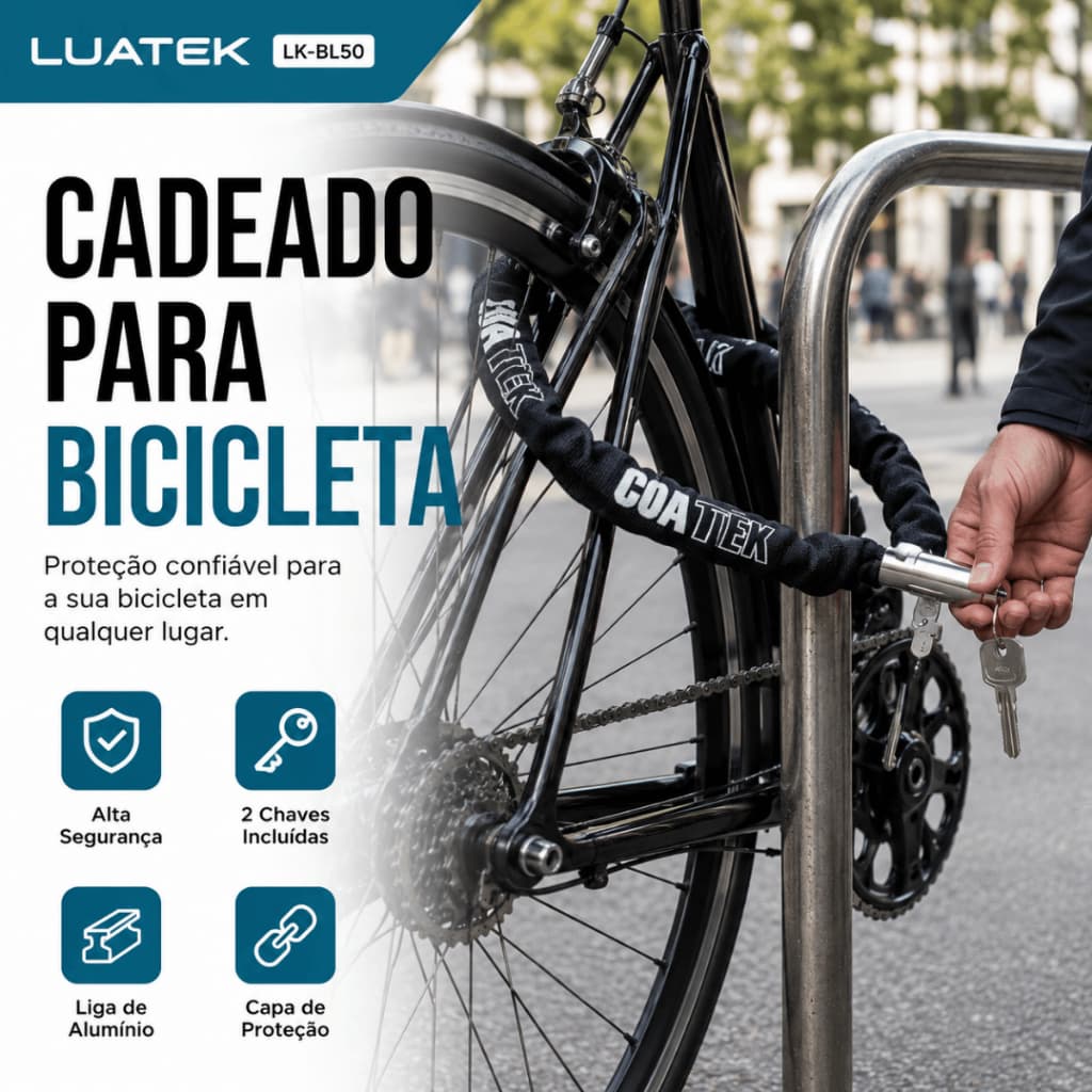 Cadeado Bicicleta Corrente Antifurto Reforçado Segurança 2 Chaves 800mm Bike Motorcycle