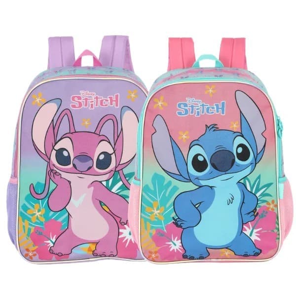 Mochila Escolar Infantil Stitch e Angel Original Clio Style de Costas Menina Grande Reforçada