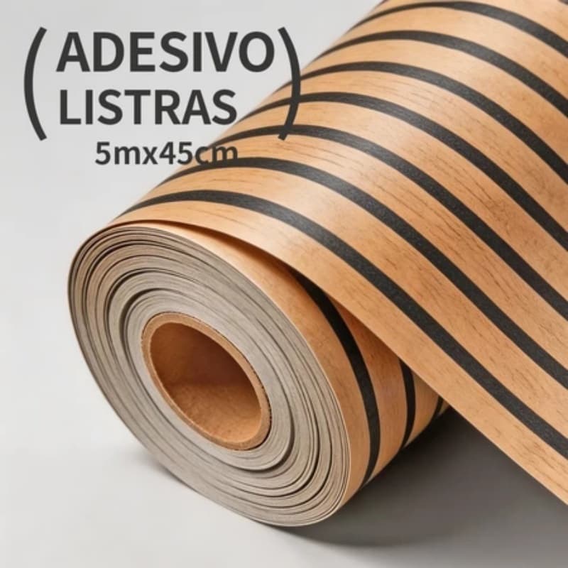 Papel Adesivo de Parede Ripado Madeira 3D 5m x 45cm Autocolante Removível para Decoração de Ambientes e Móveis