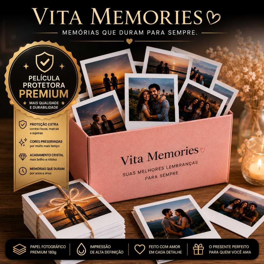 36 Mini Fotos Personalizadas | Papel Fotográfico 180g + Película Protetora | Presente Personalizado