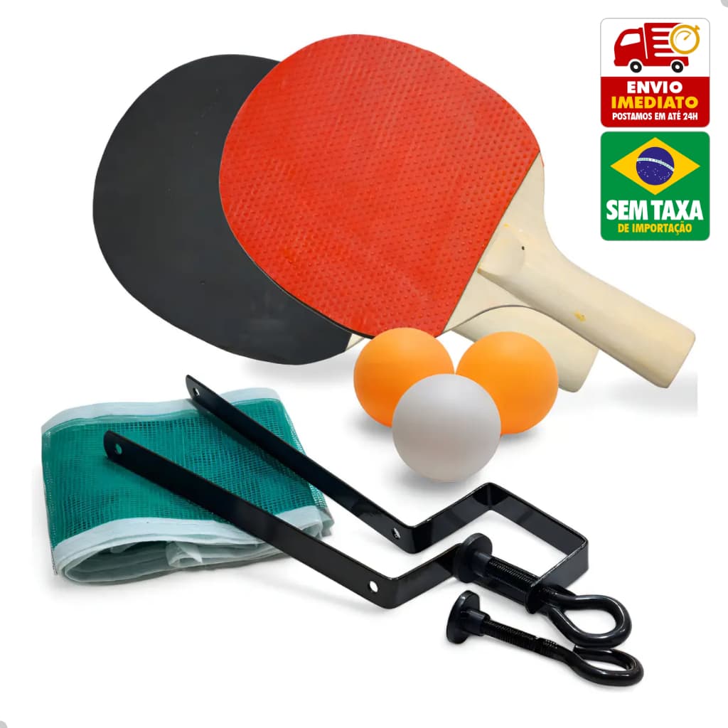 Jogo Ping Pong Completo Rede Ajustável Retrátil 2 Raquetes 3 Bolinhas Tênis de Mesa Portátil Lazer