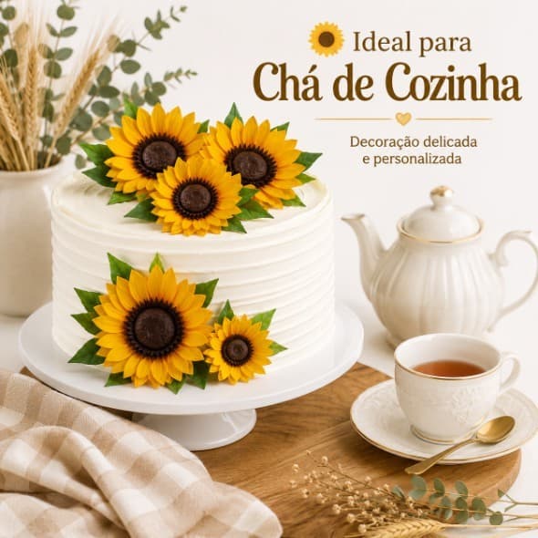Girassol para chá de cozinha I Topo de bolo Girassol I Girassol chá de casa nova