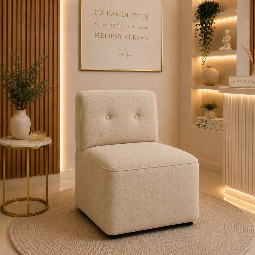 Poltrona Orgânica Margô Linho Bege Decorativa Sala Quarto Recepção Clínica Estética
