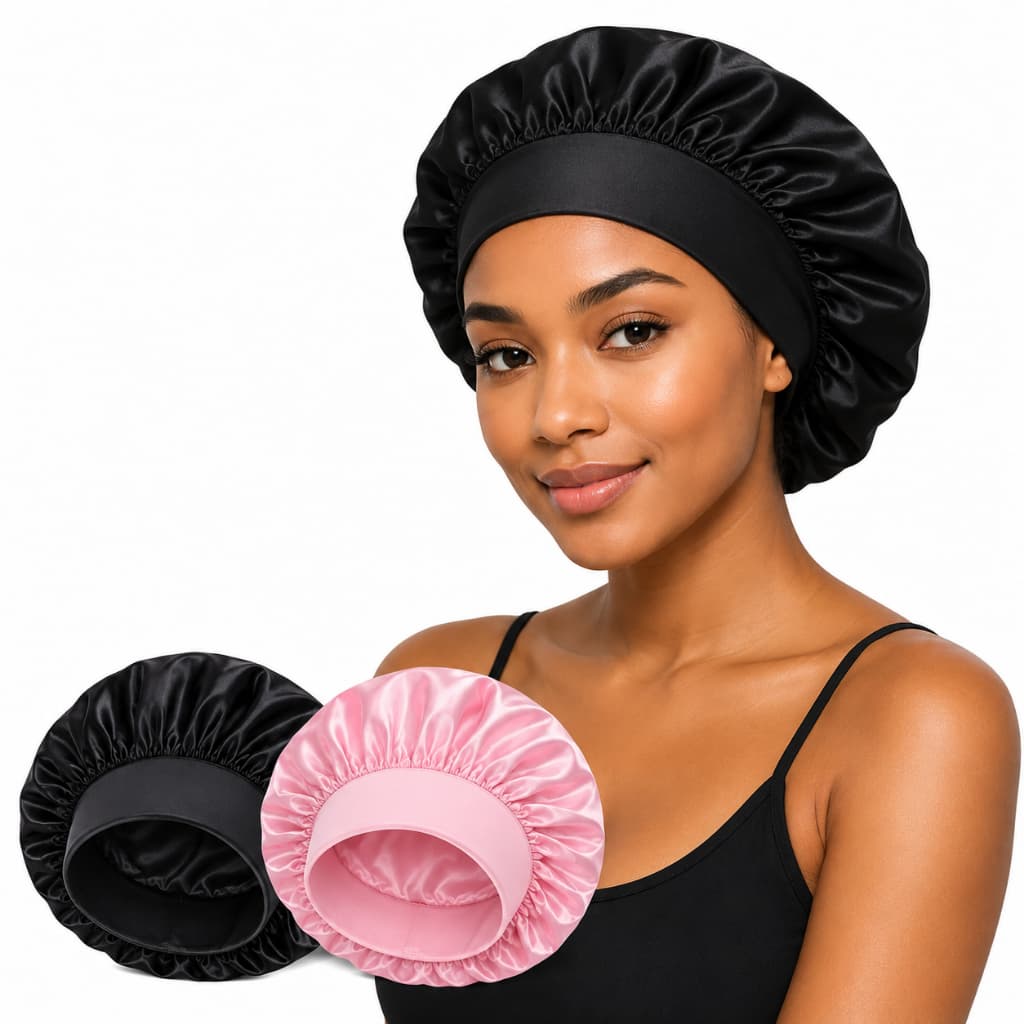 Touca de Cetim com Faixa Larga Elástica Antifrizz para Cabelos Lisos Cacheados Crespos Todo tipo de cabelo